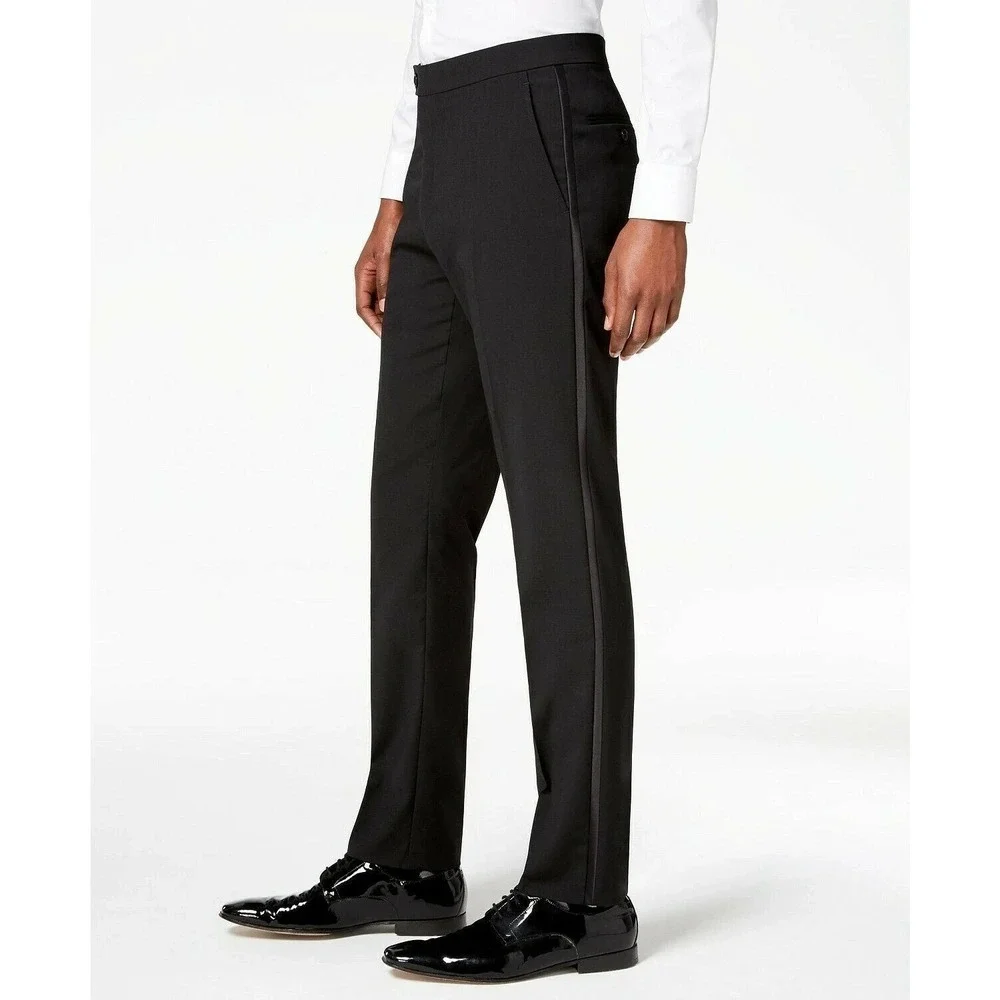 Tommy Hilfiger Mens Modern fit Tuxedo Pants 38W 29L Black Solid Stretch‎